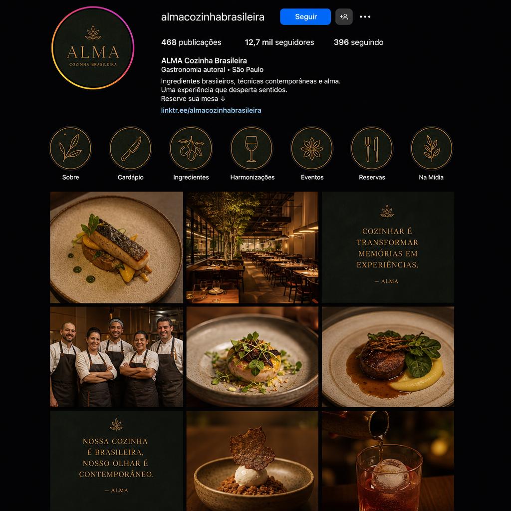 Feed Instagram — restaurante gastronômico